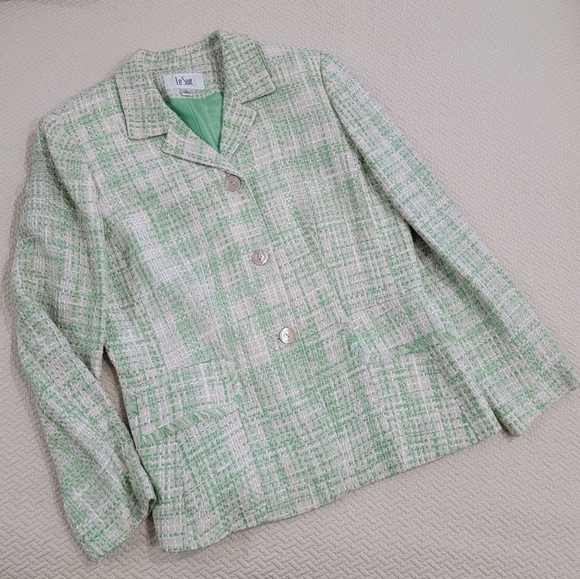 Le Suit Mint Green and Cream textured Tweed Blazer Size 10 - Picture 15 of 15